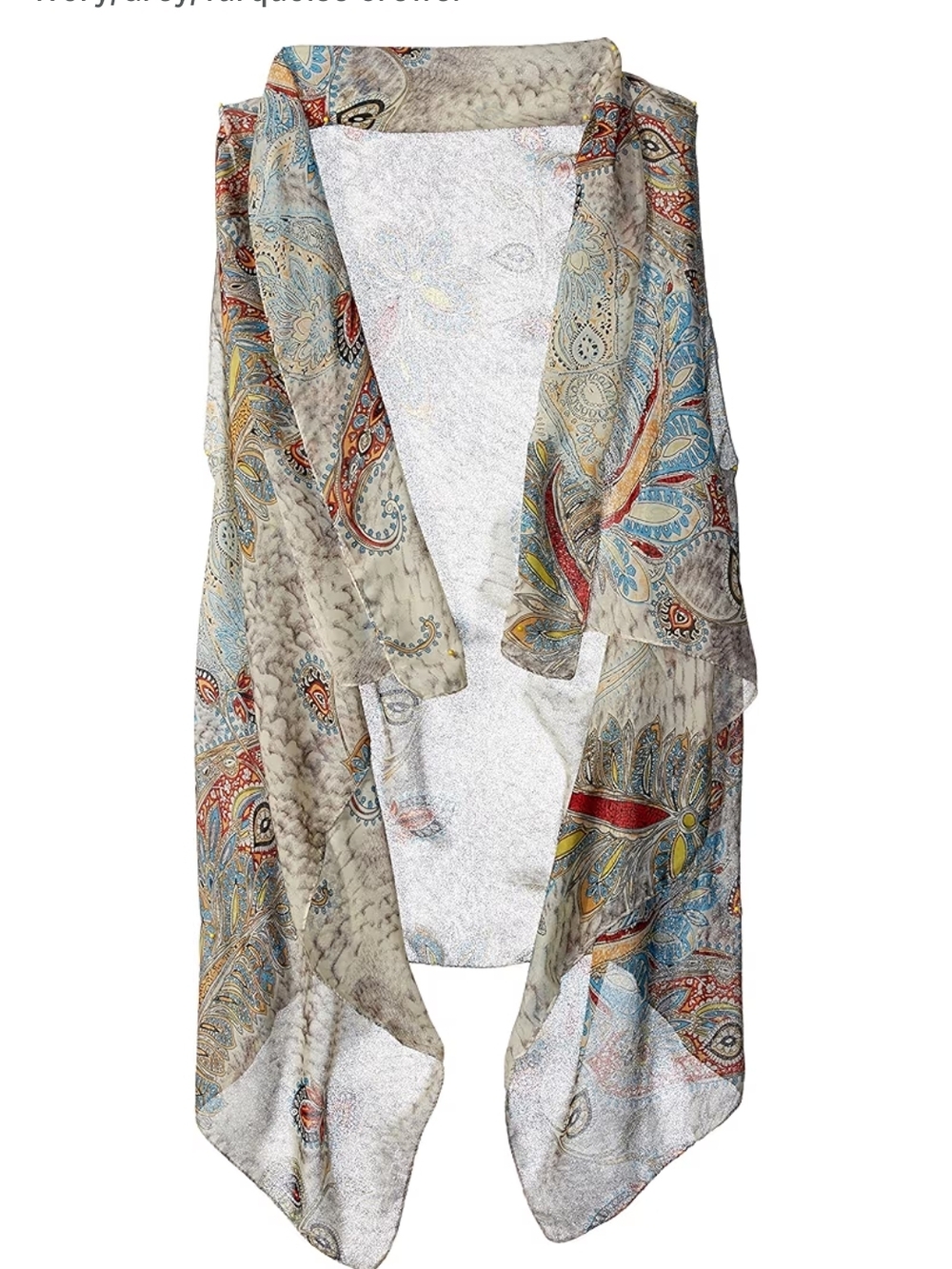 Boho Paisley Lightweight Wrap Vest Poncho Crewel